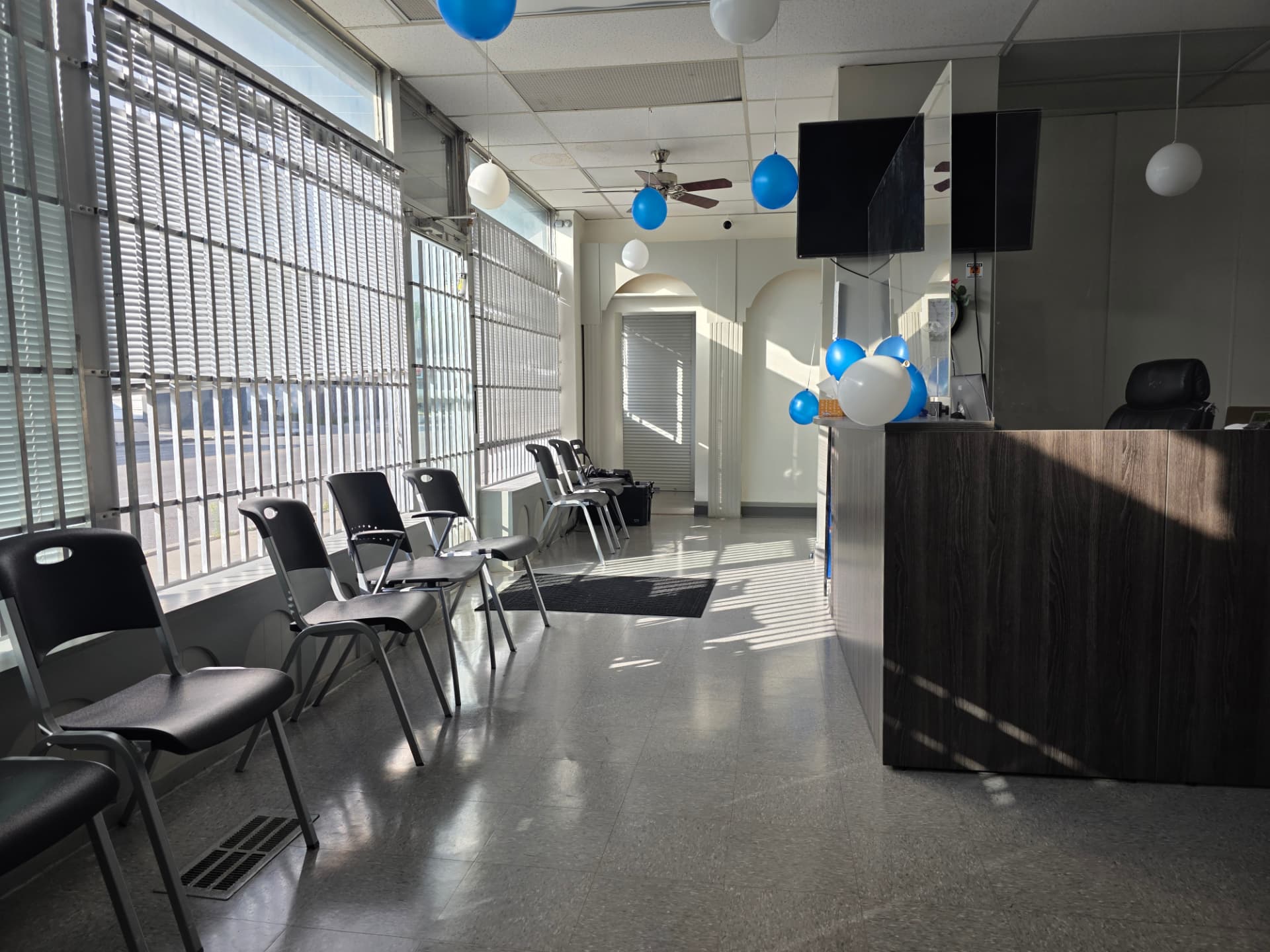 Waiting room windows and reception desk at Jefferson Medical Centre